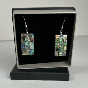 Sterling Works Abalone Shell Mosaic Dangle Earrings Sterling Silver Paua